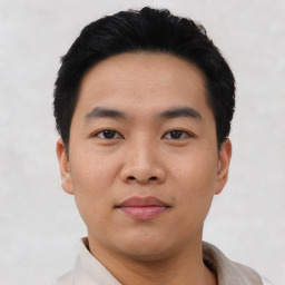 Neutral asian young-adult male with short  black hair and brown eyes