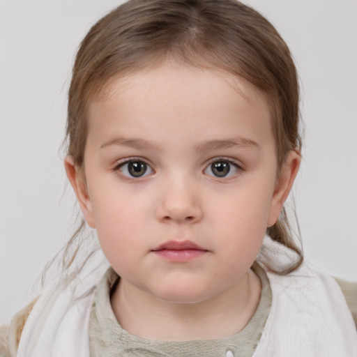 Neutral white child female with medium  brown hair and brown eyes