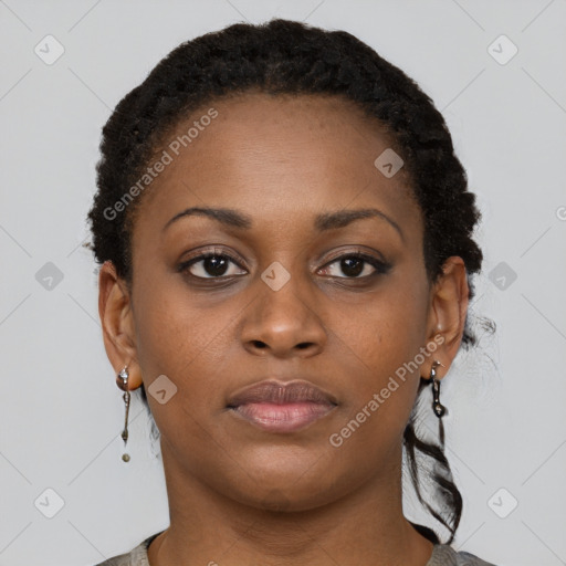 Neutral black young-adult female with short  brown hair and brown eyes