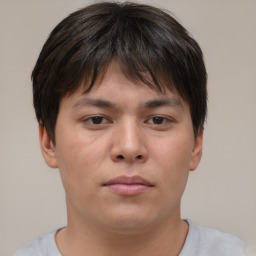 Neutral asian young-adult male with short  brown hair and brown eyes