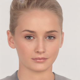 Neutral white young-adult female with short  brown hair and brown eyes