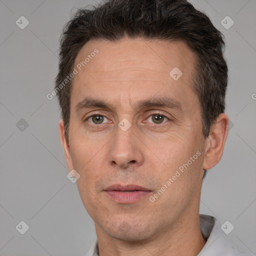 Neutral white adult male with short  brown hair and brown eyes