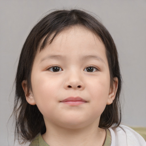 Neutral asian child female with medium  brown hair and brown eyes