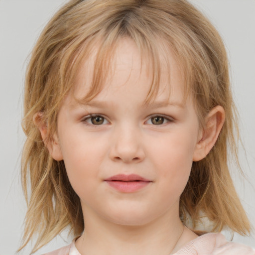 Neutral white child female with medium  blond hair and blue eyes