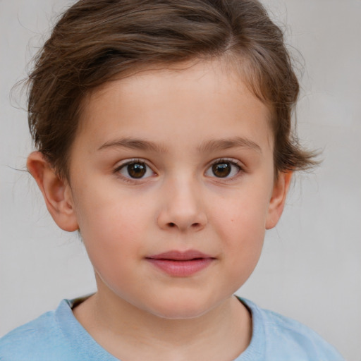 Neutral white child female with short  brown hair and brown eyes