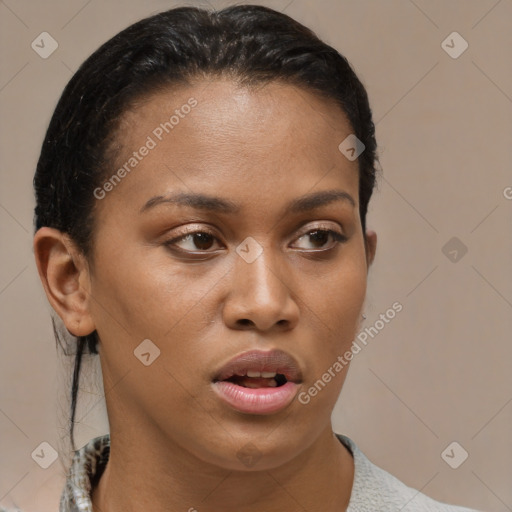Neutral black young-adult female with short  brown hair and brown eyes