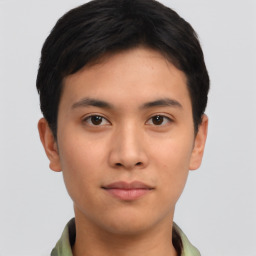 Neutral asian young-adult male with short  brown hair and brown eyes