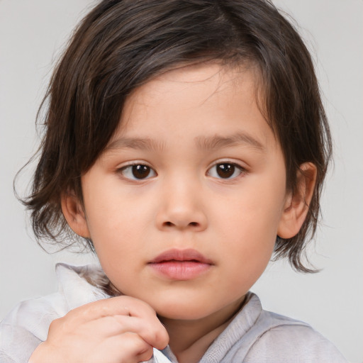 Neutral white child female with medium  brown hair and brown eyes