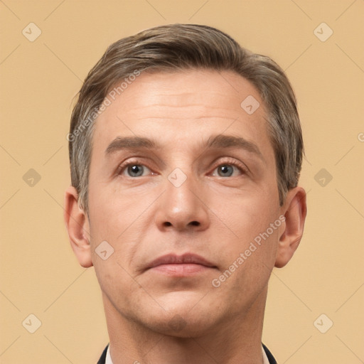 Neutral white adult male with short  brown hair and brown eyes