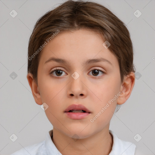 Neutral white child female with short  brown hair and brown eyes