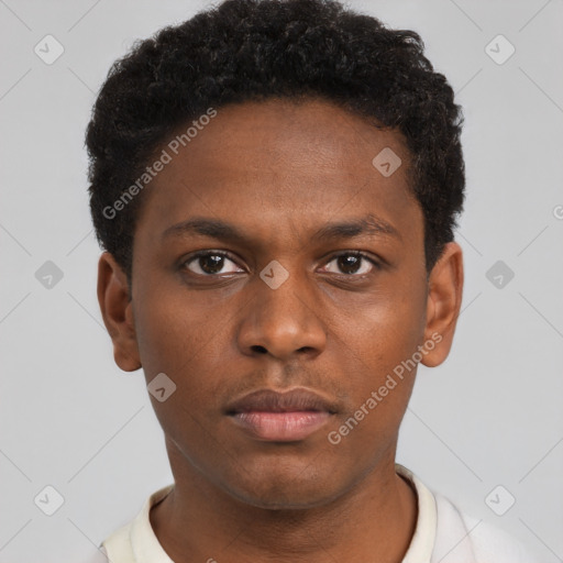 Neutral black young-adult male with short  brown hair and brown eyes