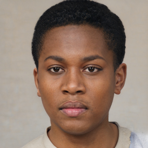 Neutral black young-adult male with short  brown hair and brown eyes