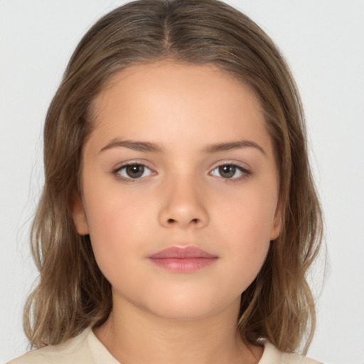 Neutral white child female with medium  brown hair and brown eyes