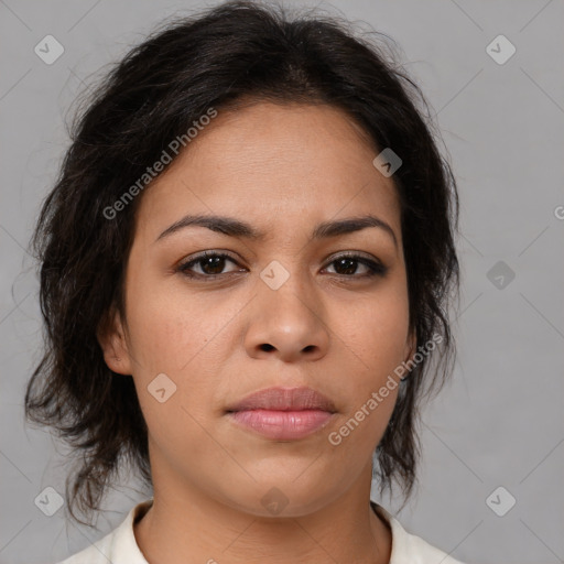 Neutral asian young-adult female with medium  brown hair and brown eyes