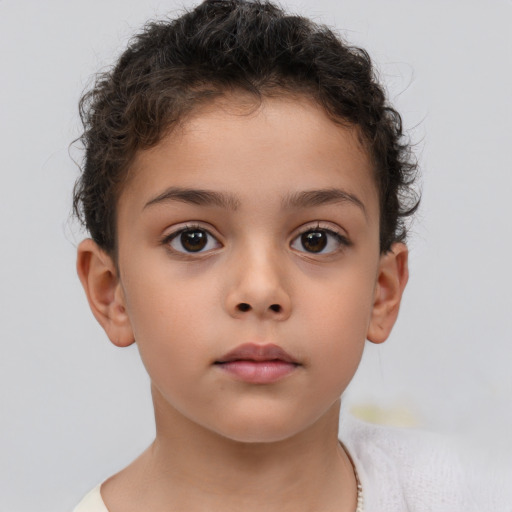 Neutral white child female with short  brown hair and brown eyes