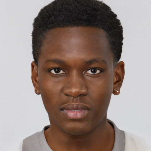 Neutral black young-adult male with short  brown hair and brown eyes