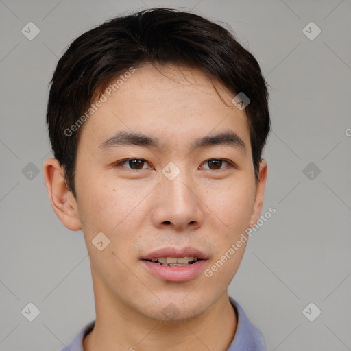 Neutral asian young-adult male with short  brown hair and brown eyes