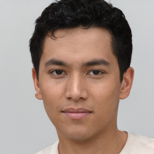 Neutral asian young-adult male with short  brown hair and brown eyes