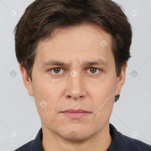 Neutral white adult male with short  brown hair and brown eyes