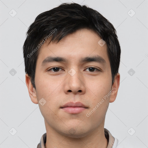 Neutral asian young-adult male with short  black hair and brown eyes