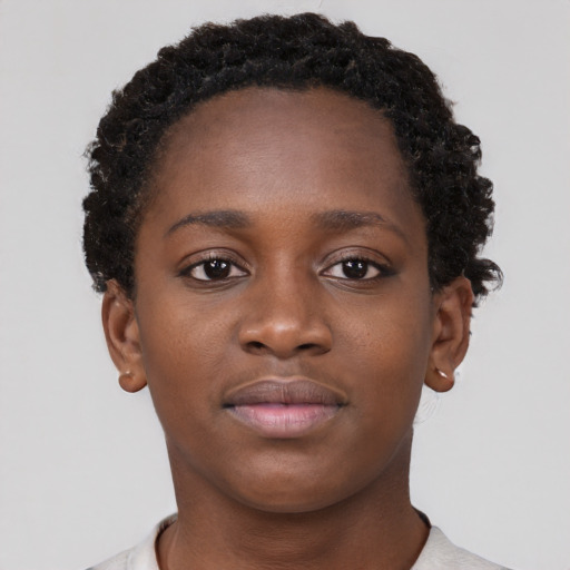 Neutral black young-adult female with short  brown hair and brown eyes