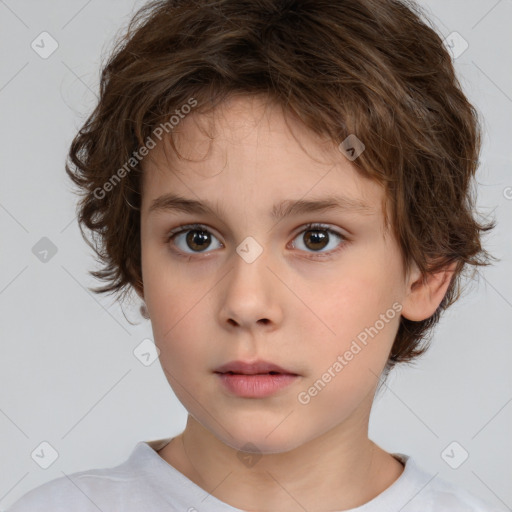 Neutral white child female with short  brown hair and brown eyes