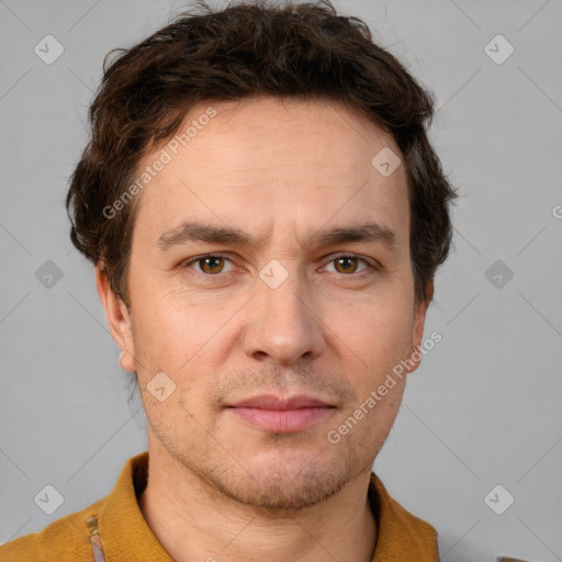 Neutral white adult male with short  brown hair and brown eyes