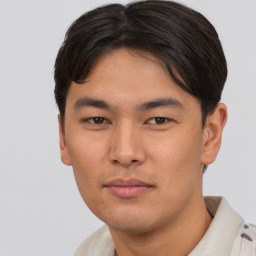 Neutral asian young-adult male with short  brown hair and brown eyes