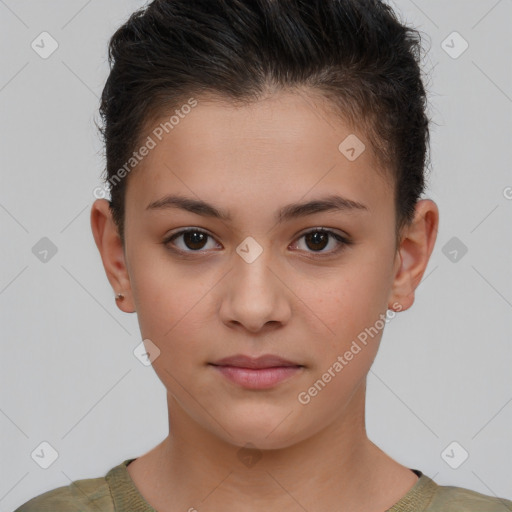 Neutral white child female with short  brown hair and brown eyes