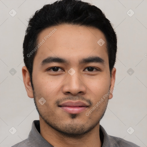 Neutral asian young-adult male with short  black hair and brown eyes