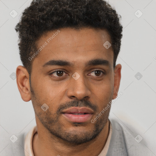 Neutral black young-adult male with short  brown hair and brown eyes