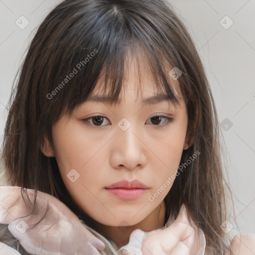 Neutral white child female with medium  brown hair and brown eyes