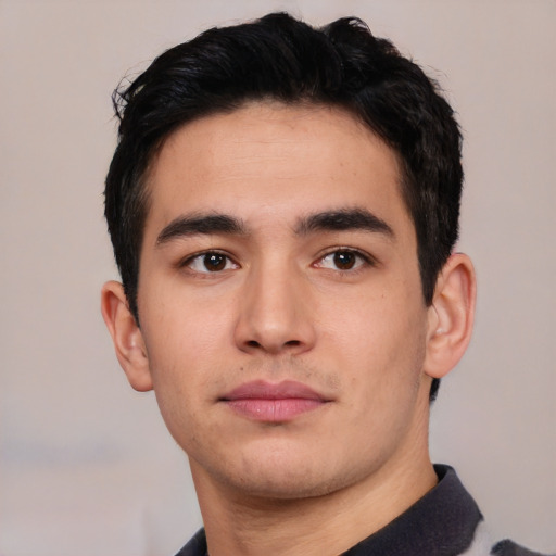 Neutral asian young-adult male with short  black hair and brown eyes