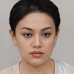 Neutral asian young-adult female with short  black hair and brown eyes