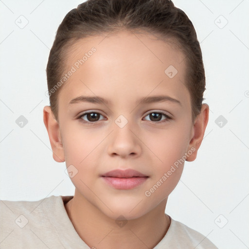 Neutral white child female with short  brown hair and brown eyes