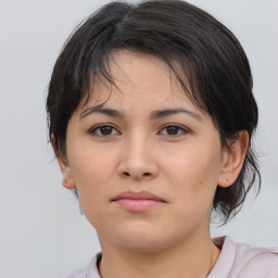 Neutral asian young-adult female with medium  brown hair and brown eyes