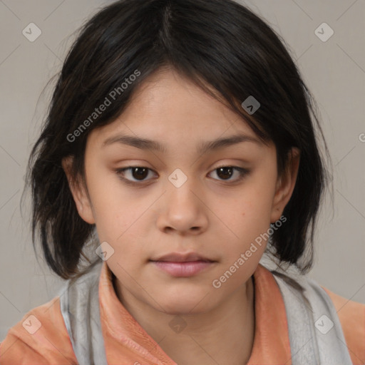 Neutral white child female with medium  brown hair and brown eyes