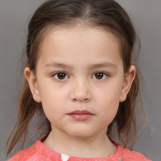 Neutral white child female with medium  brown hair and brown eyes