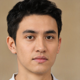 Neutral asian young-adult male with short  brown hair and brown eyes