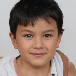 Joyful white child male with short  brown hair and brown eyes