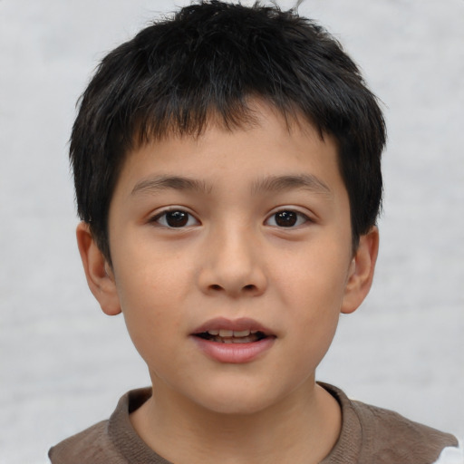 Neutral asian child male with short  brown hair and brown eyes