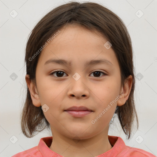 Neutral white child female with medium  brown hair and brown eyes