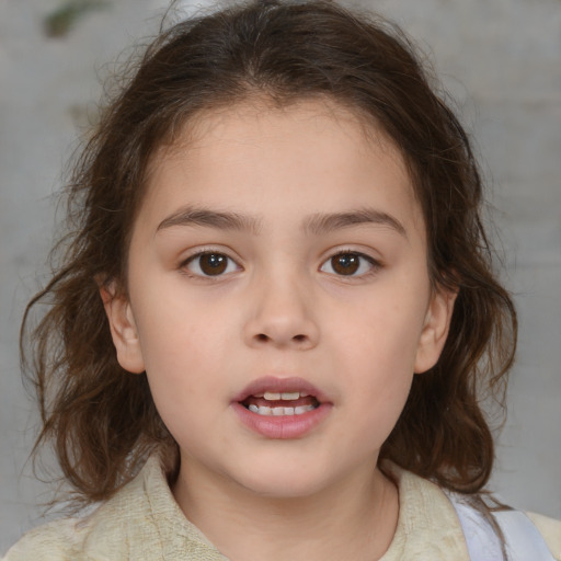 Neutral white child female with medium  brown hair and brown eyes