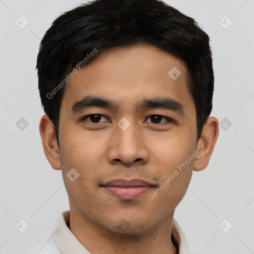 Neutral asian young-adult male with short  black hair and brown eyes