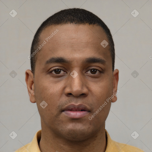 Neutral latino young-adult male with short  brown hair and brown eyes