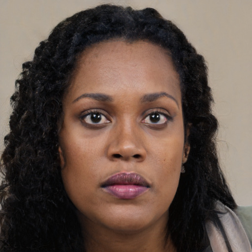 Neutral black young-adult female with long  black hair and brown eyes