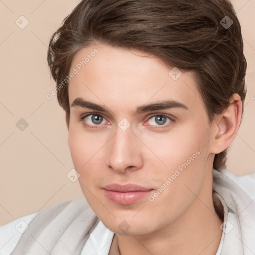 Neutral white young-adult male with medium  brown hair and brown eyes