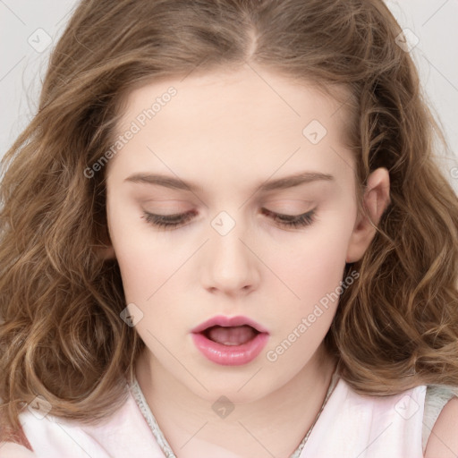 Neutral white child female with long  brown hair and brown eyes