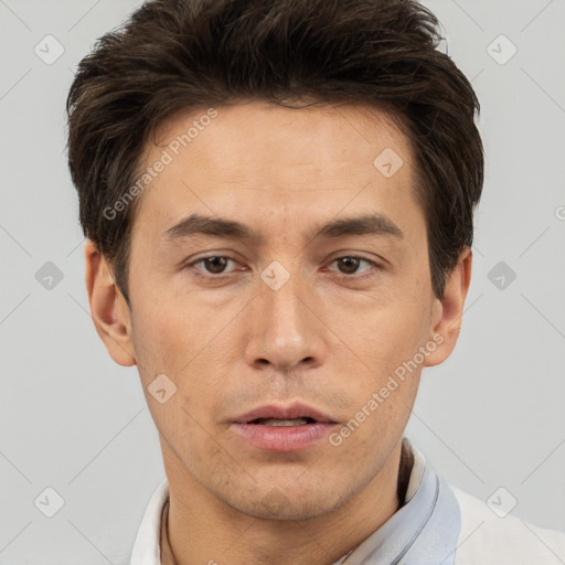 Neutral white adult male with short  brown hair and brown eyes