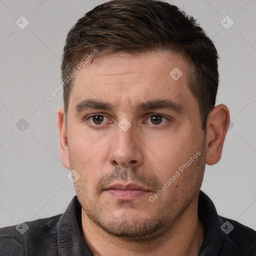 Neutral white adult male with short  brown hair and brown eyes